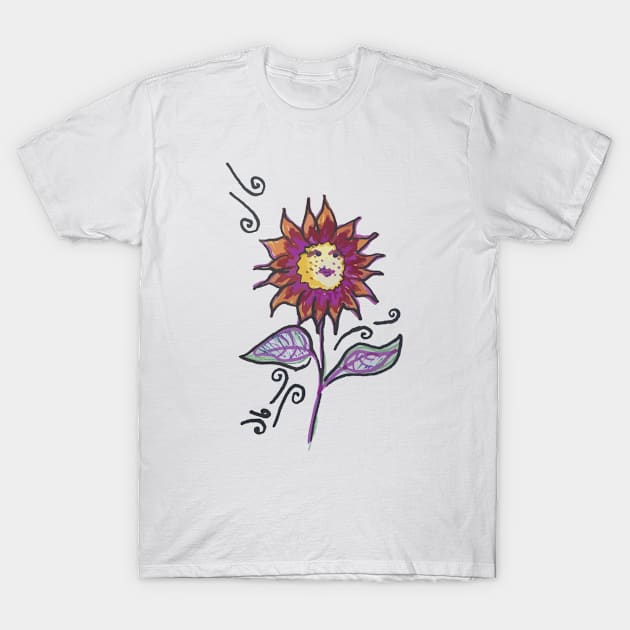 Colorful Sunflower Flower Doodle Drawing T-Shirt by frantuli